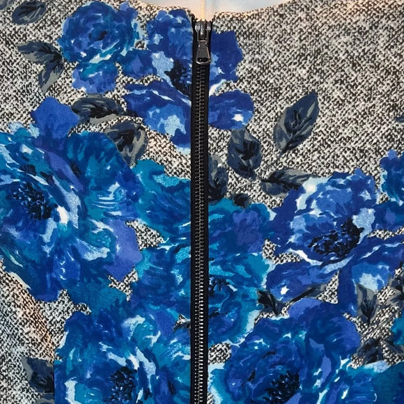 Betsey Johnson Black & White Cap Sleeved Mini Dress w/Blue Florals. Size 8. - Picture 5 of 14